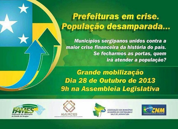 Prefeituras de Sergipe fecharão as portas no dia 28 em defesa do aumento de 2% do FPM