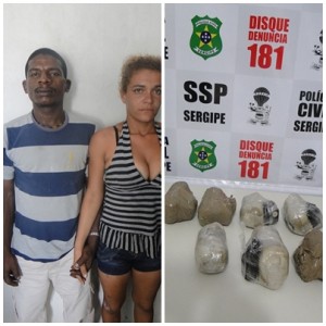 Casal e a droga apreendida. (Divulgação/SSP/SE)