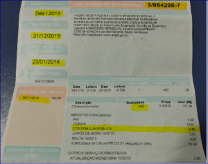 Nesta conta o valor da Taxa de Iluminação Pública (CIP) no mês de março passou de R$ 9,56 para R$ 30,59. Veja a conta do mês anterior abaixo. (Foto: SE Notícias) 