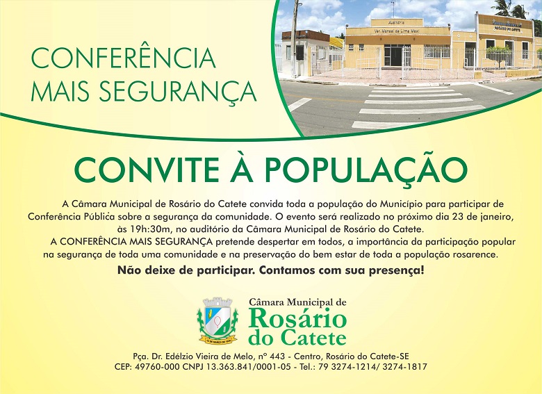 Câmara Municipal de Rosário do Catete realizará Conferência Mais Segurança