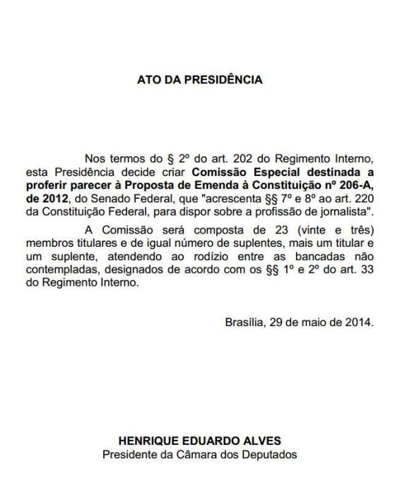 Comissão Especial do Diploma é criada na Câmara Federal