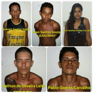 Cinco pessoas acusadas de  tráfico de drogas. (Foto: SSP/SE)