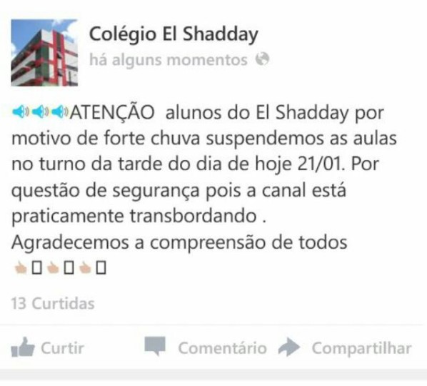 Chuvas suspende aulas em colégio particular no Eduardo Gomes