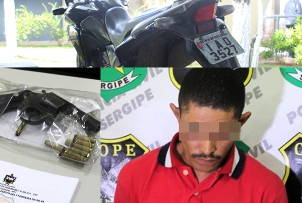  A Polícia Civil apresentou o ex-presidiário Anderson Santos Souza, 27 anos, e as provas materiais que o apontam como autor do latrocínio que vitimou o delegado Ademir Melo. (Foto montage: SE Notícias com SSP/SE)