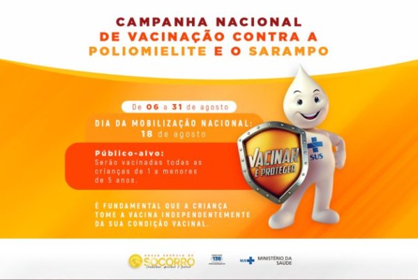 Socorro inicia Campanha de Vacinação contra Poliomielite e o Sarampo na próxima segunda-feira, 06