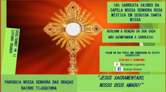 Dia de Corpus Christi será comemorado com carreata pela Comunidade Católica do Tijuquinha