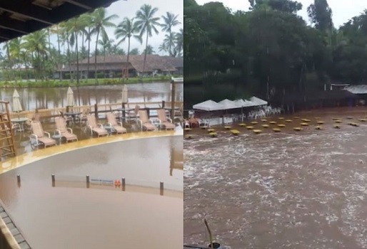 Chuva na Bahia: resort de luxo fica alagado em Ilhéus; hóspedes ilhados foram transferidos para outro hotel