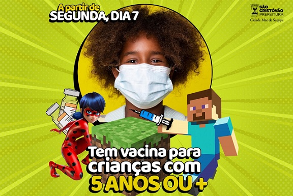 Prefeitura de São Cristóvão amplia vacinação contra a covid-19 para crianças de 5 anos ou mais a partir de segunda-feira, 07