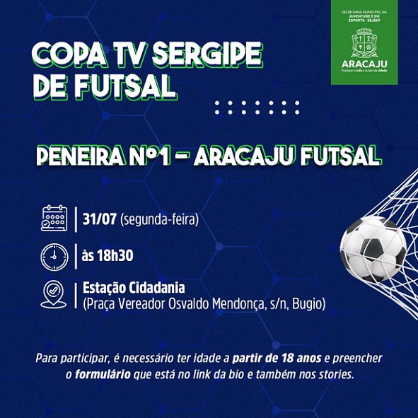 Prefeitura fará 1ª peneira para formação da equipe Aracaju Futsal nesta segunda-feira, 31