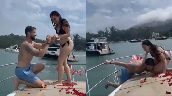 Noivo cai no mar durante pedido de casamento em Santa Catarina