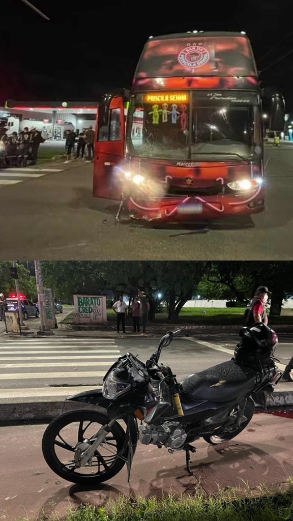 Motociclista sem habilitação morre após colidir contra ônibus da cantora Priscila Senna